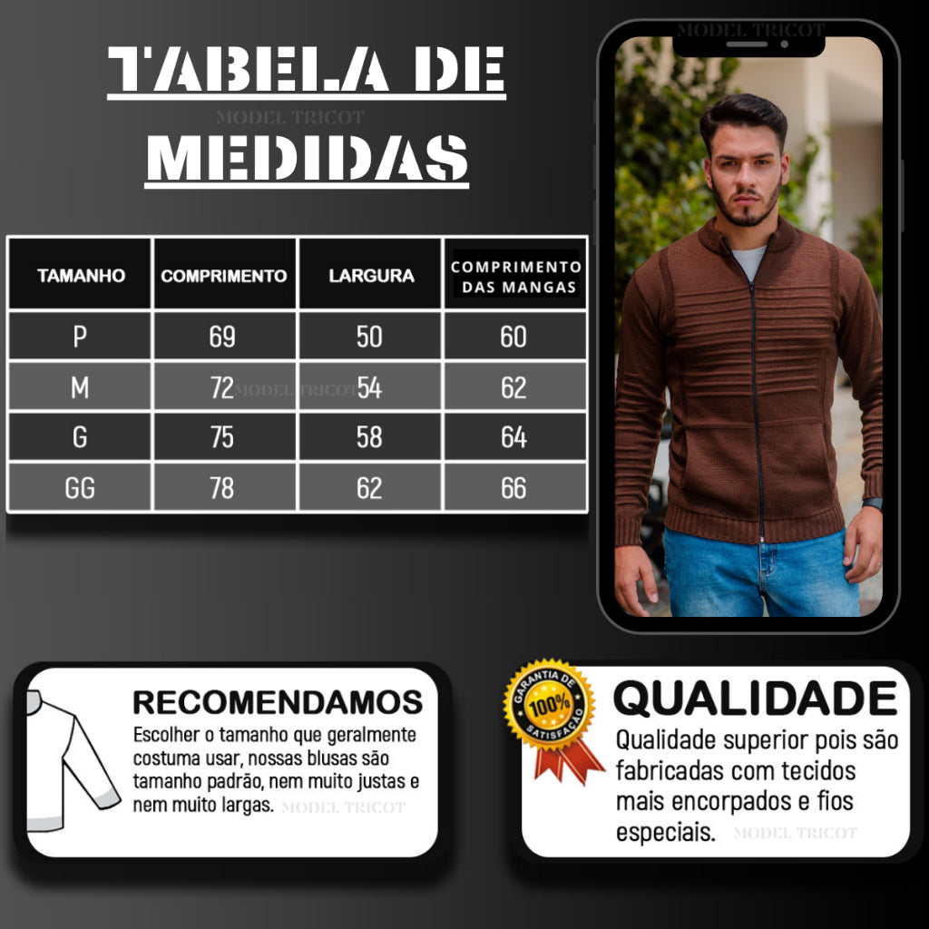 Jaqueta Masculina Premium com Zíper e Bolsos