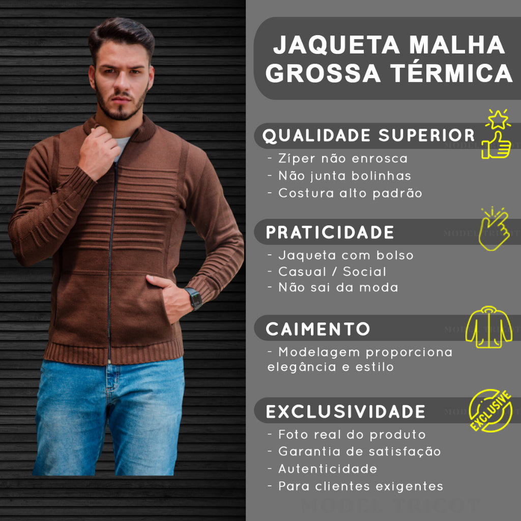 Jaqueta Masculina Premium com Zíper e Bolsos