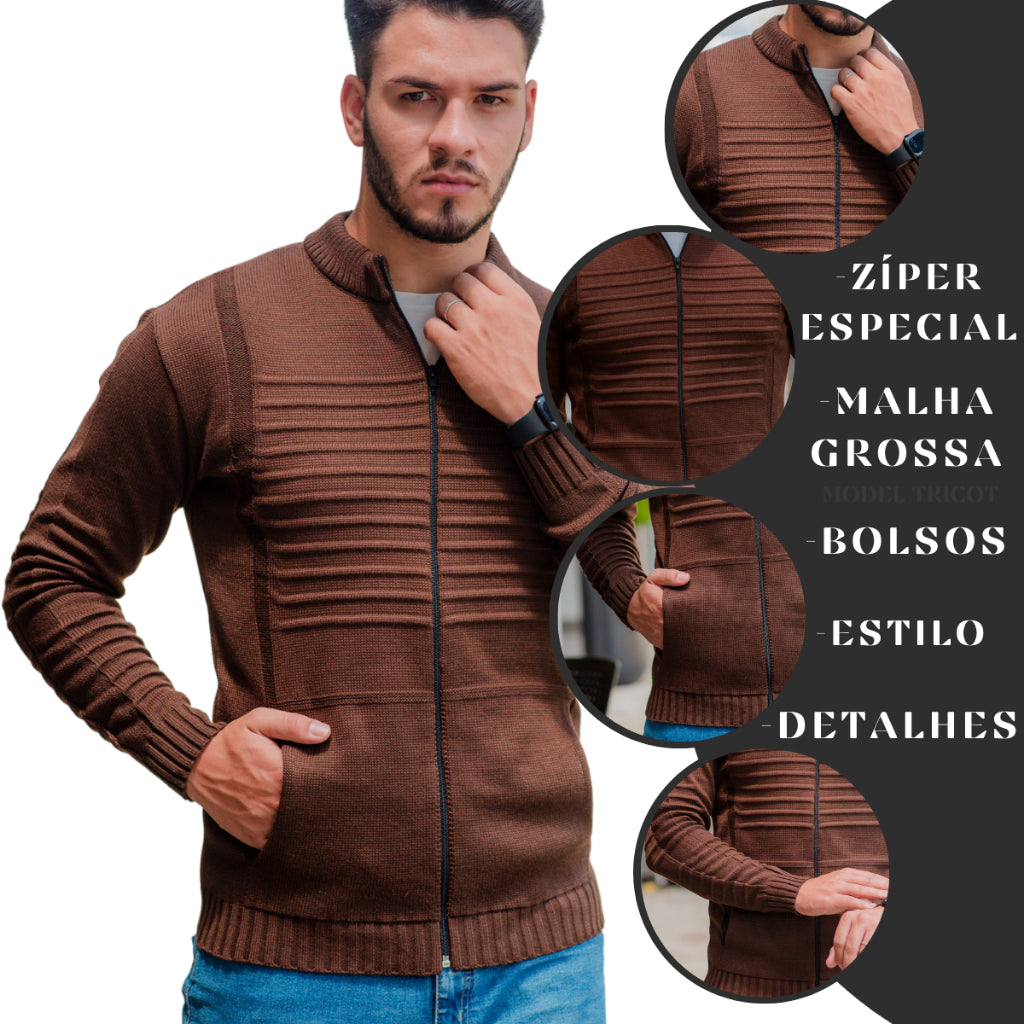 Jaqueta Masculina Premium com Zíper e Bolsos