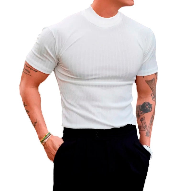 Camiseta canelada gola alta masculina